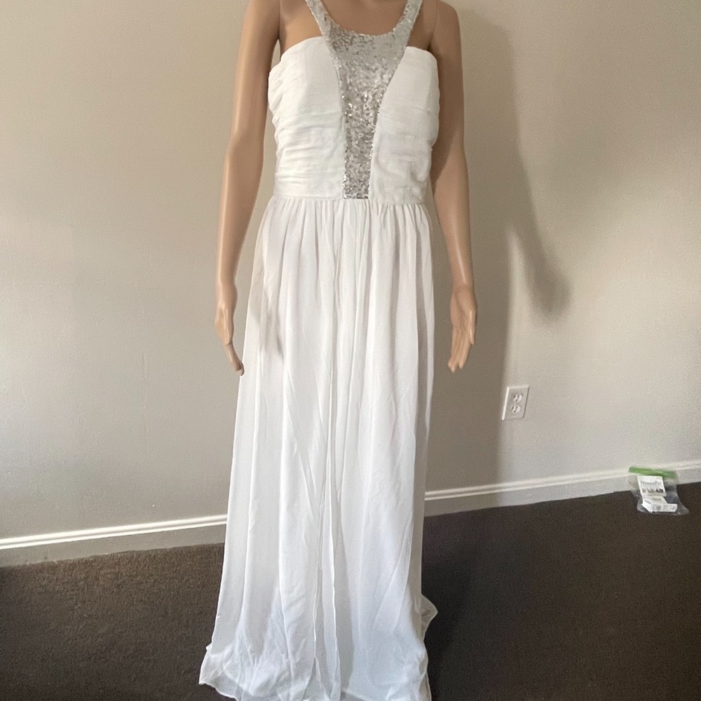 New no tags Alejandra Sky white and silver gown